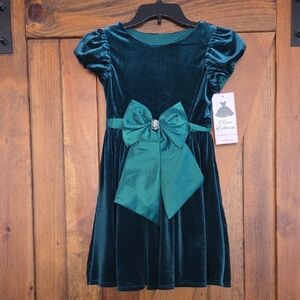 Rare Editions Teal Velvet Bow-Front Party Dress